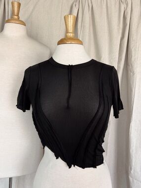 Black Crewneck Short Sleeve Crop Top - Women's Fashion
